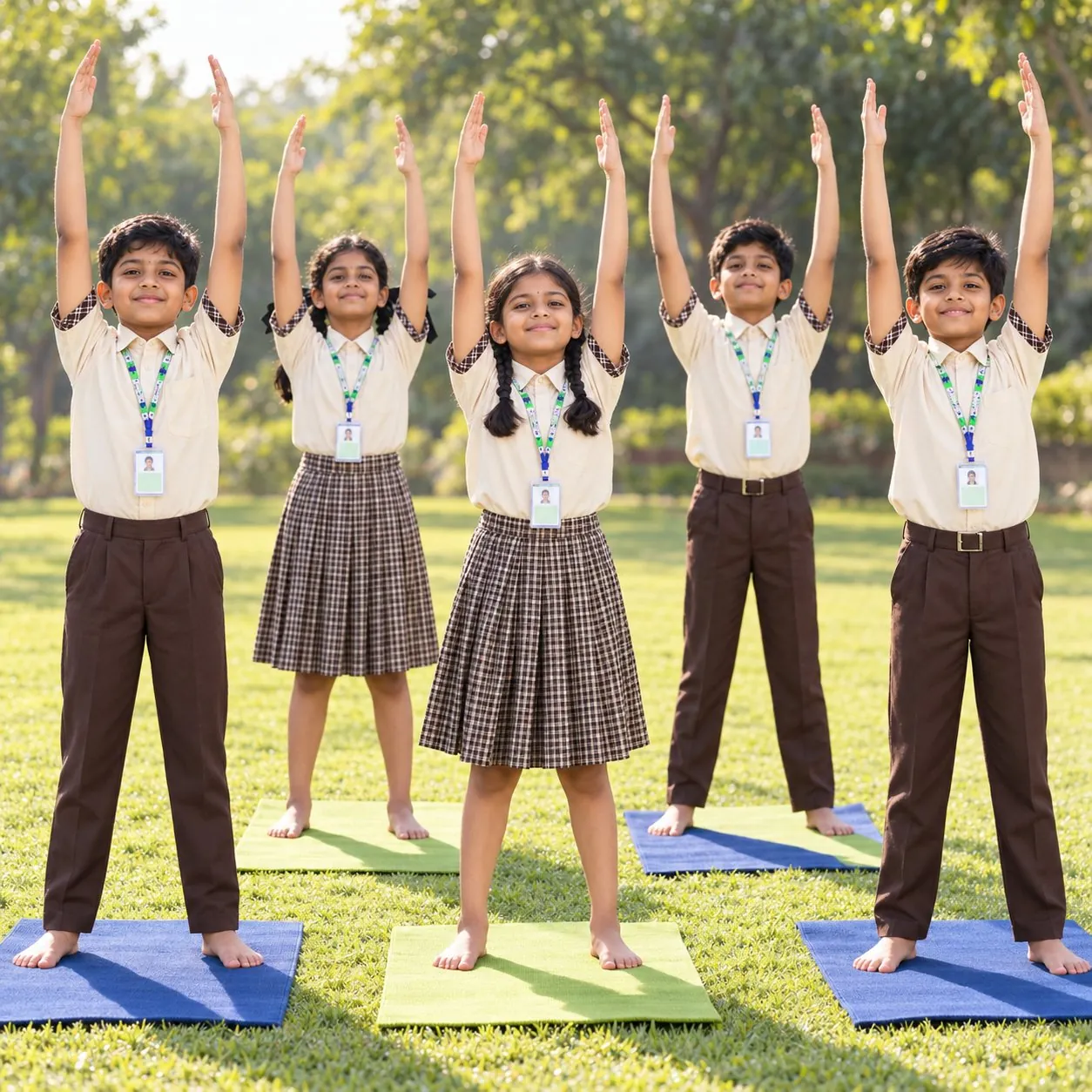 Students stretching together on yoga mats